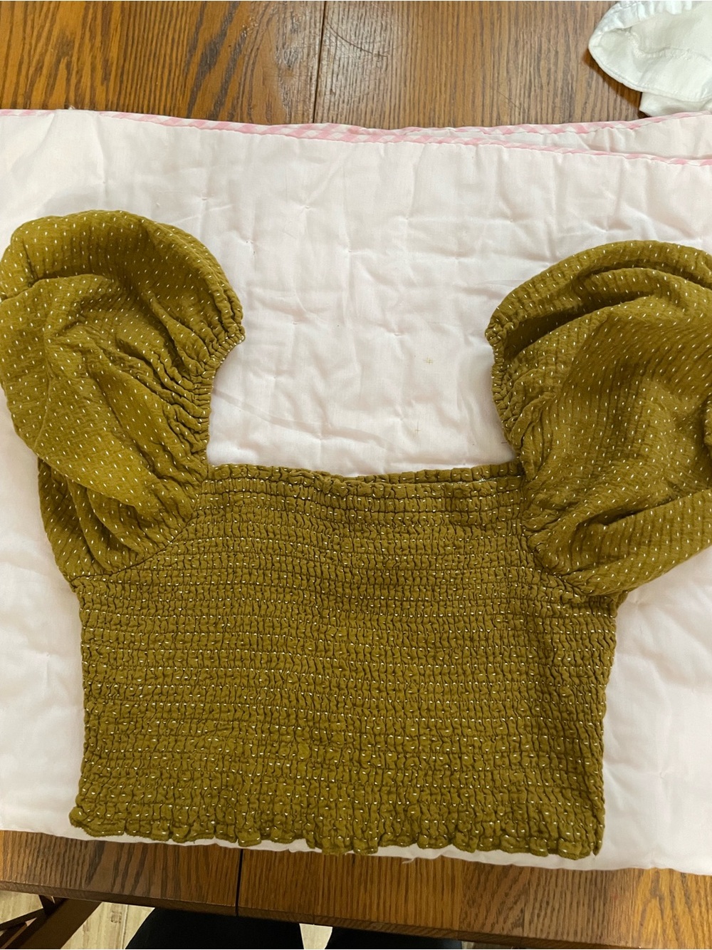 wild fable Mustard with white thread embellishments Smocked Puff Sleeve Crop Top